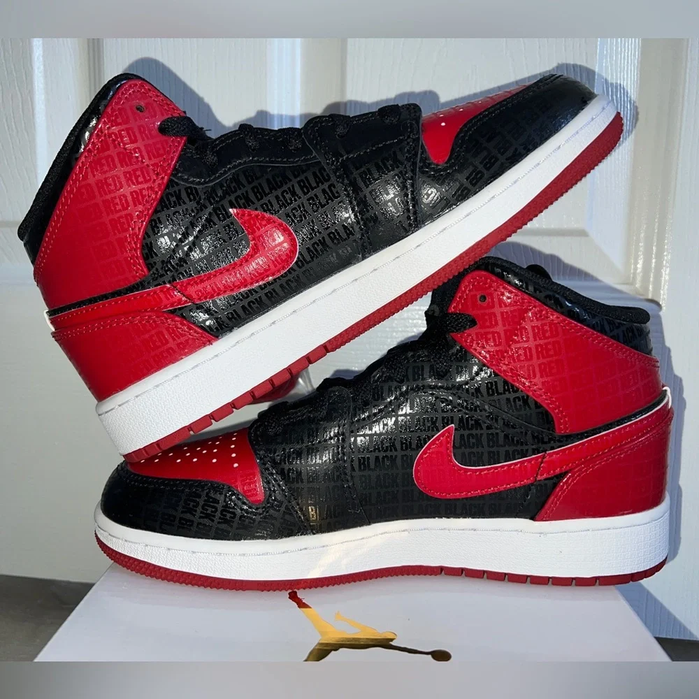 Air Jordan 1 Mid Ss Gs 'Black + Red = Bred' - Picture 2 of 8
